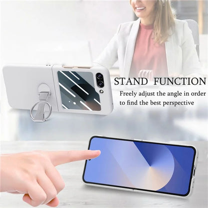 For Samsung Galaxy Z Flip6 5G Case Ring Kickstand PC Phone Cover with Tempered Glass Rear Screen Film