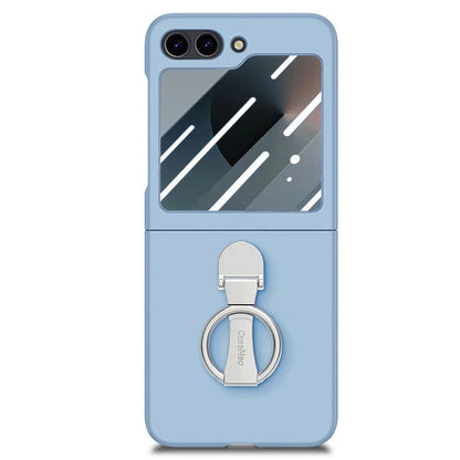 For Samsung Galaxy Z Flip6 5G Case Ring Kickstand PC Phone Cover with Tempered Glass Rear Screen Film