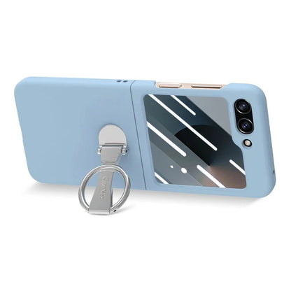 For Samsung Galaxy Z Flip6 5G Case Ring Kickstand PC Phone Cover with Tempered Glass Rear Screen Film