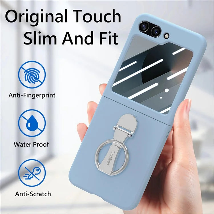 For Samsung Galaxy Z Flip6 5G Case Ring Kickstand PC Phone Cover with Tempered Glass Rear Screen Film