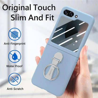 For Samsung Galaxy Z Flip6 5G Case Ring Kickstand PC Phone Cover with Tempered Glass Rear Screen Film