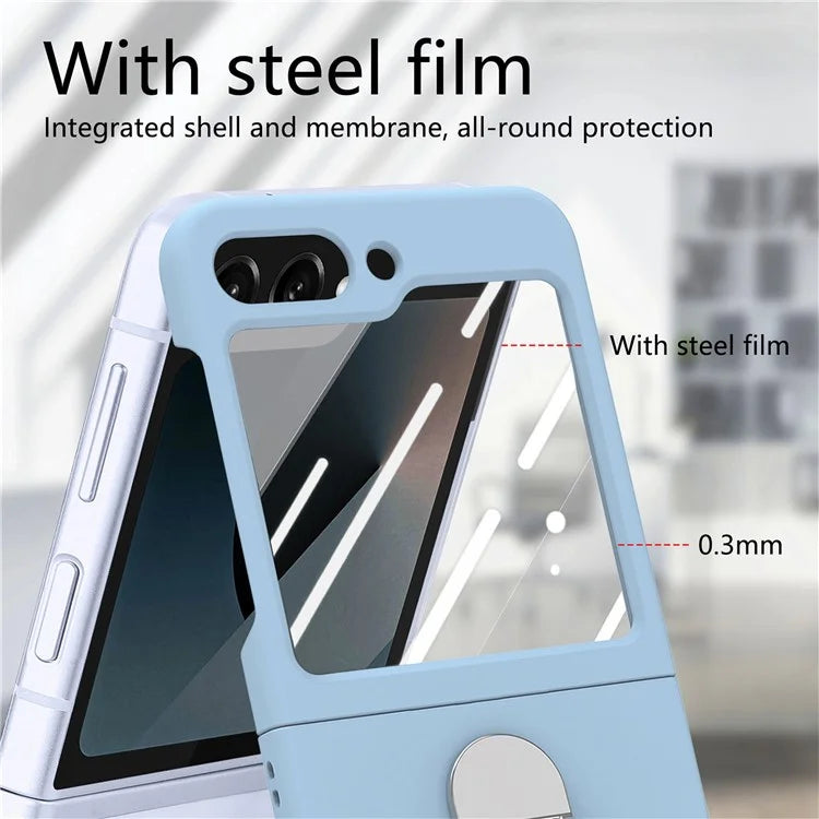 For Samsung Galaxy Z Flip6 5G Case Ring Kickstand PC Phone Cover with Tempered Glass Rear Screen Film