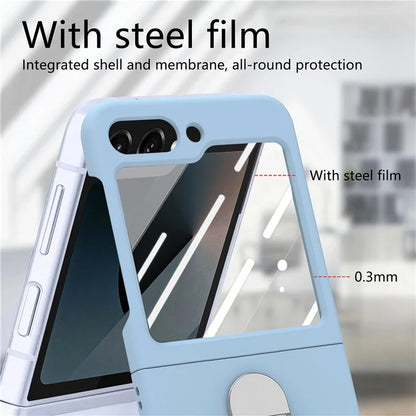 For Samsung Galaxy Z Flip6 5G Case Ring Kickstand PC Phone Cover with Tempered Glass Rear Screen Film