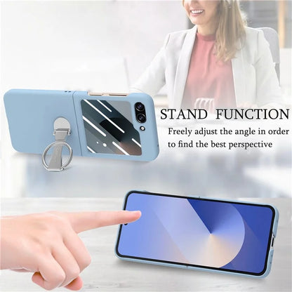 For Samsung Galaxy Z Flip6 5G Case Ring Kickstand PC Phone Cover with Tempered Glass Rear Screen Film