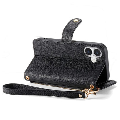 For iPhone 16 Case RFID Blocking Zipper Pocket Leather Wallet Phone Cover