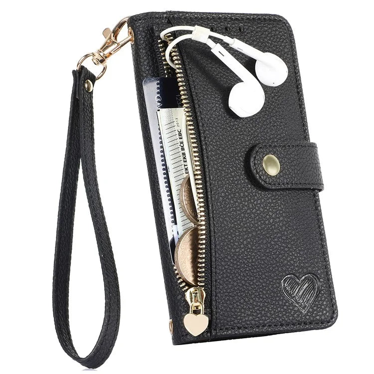 For iPhone 16 Case RFID Blocking Zipper Pocket Leather Wallet Phone Cover