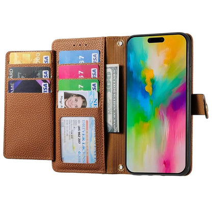 For iPhone 16 Case RFID Blocking Zipper Pocket Leather Wallet Phone Cover