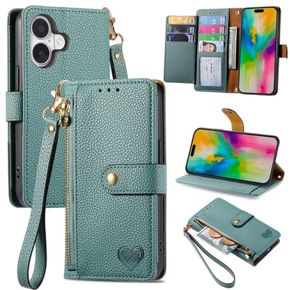 For iPhone 16 Case RFID Blocking Zipper Pocket Leather Wallet Phone Cover