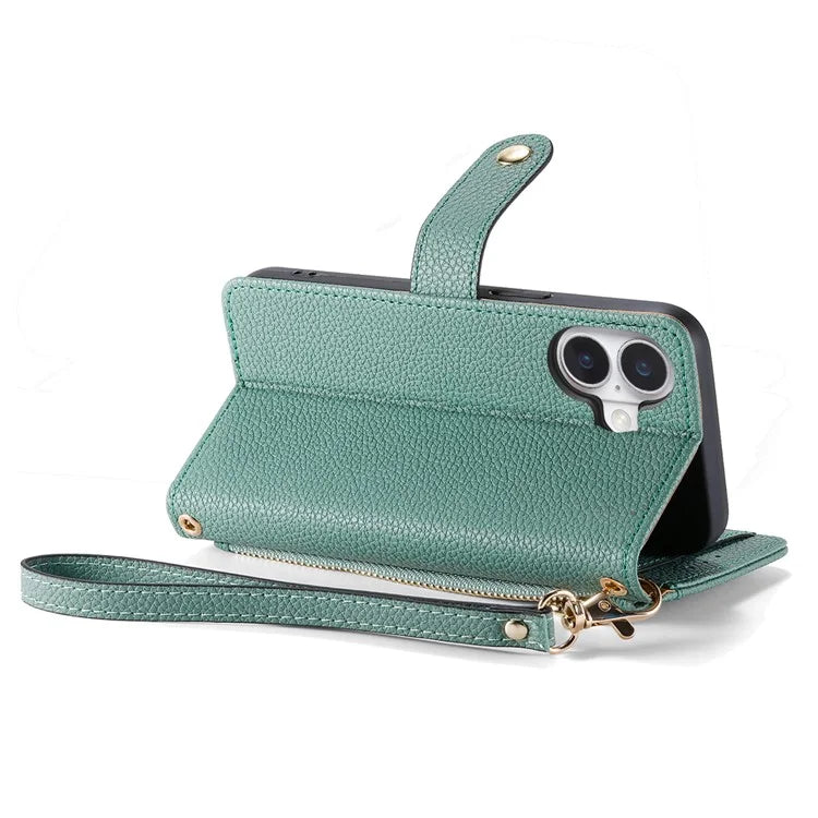For iPhone 16 Case RFID Blocking Zipper Pocket Leather Wallet Phone Cover
