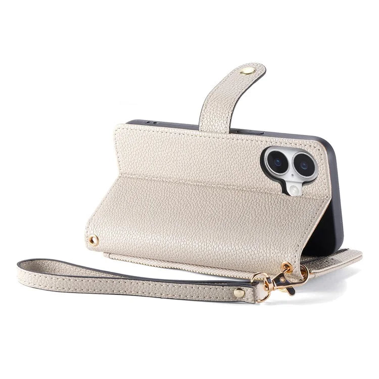 For iPhone 16 Case RFID Blocking Zipper Pocket Leather Wallet Phone Cover