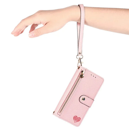 For iPhone 16 Case RFID Blocking Zipper Pocket Leather Wallet Phone Cover