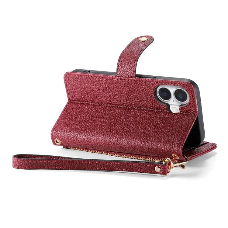 For iPhone 16 Case RFID Blocking Zipper Pocket Leather Wallet Phone Cover