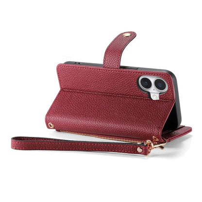 For iPhone 16 Case RFID Blocking Zipper Pocket Leather Wallet Phone Cover