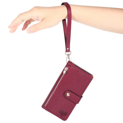 For iPhone 16 Case RFID Blocking Zipper Pocket Leather Wallet Phone Cover