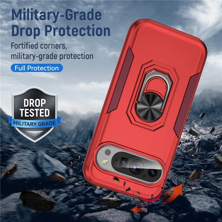 For Google Pixel 9 / Pixel 9 Pro Case Military Grade Ring Kickstand PC+TPU Phone Cover