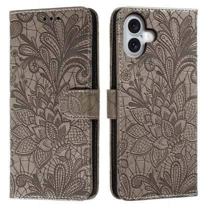 For iPhone 16 Case Lace Flowers PU Leather Flip Wallet Phone Cover