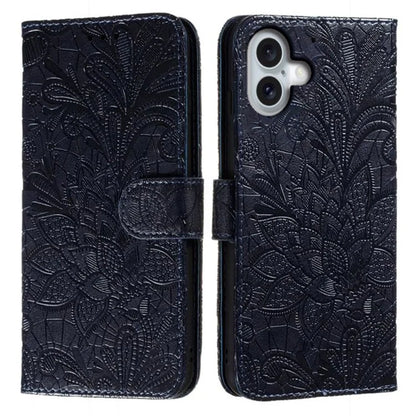 For iPhone 16 Case Lace Flowers PU Leather Flip Wallet Phone Cover