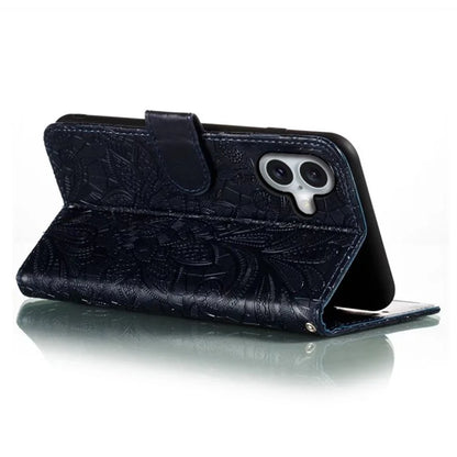 For iPhone 16 Case Lace Flowers PU Leather Flip Wallet Phone Cover