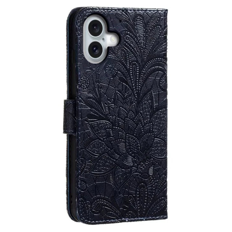 For iPhone 16 Case Lace Flowers PU Leather Flip Wallet Phone Cover