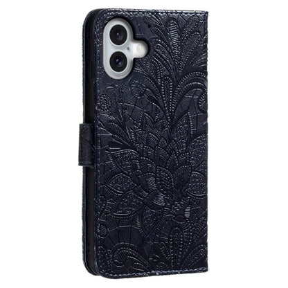 For iPhone 16 Case Lace Flowers PU Leather Flip Wallet Phone Cover
