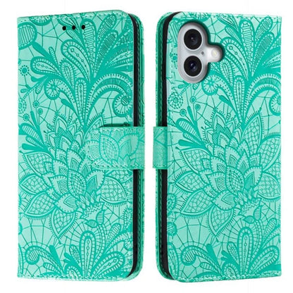 For iPhone 16 Case Lace Flowers PU Leather Flip Wallet Phone Cover
