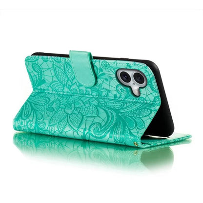 For iPhone 16 Case Lace Flowers PU Leather Flip Wallet Phone Cover
