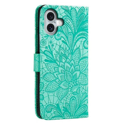 For iPhone 16 Case Lace Flowers PU Leather Flip Wallet Phone Cover