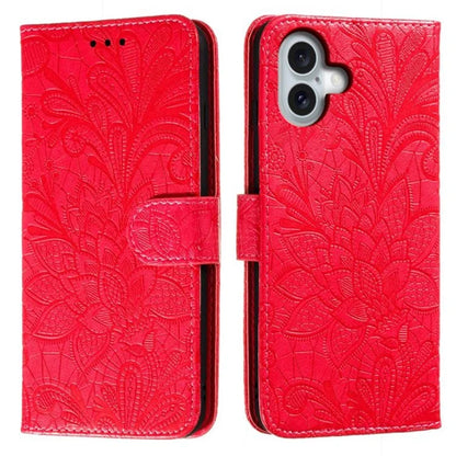 For iPhone 16 Case Lace Flowers PU Leather Flip Wallet Phone Cover