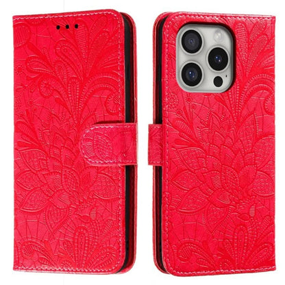 For iPhone 16 Pro Max Case Lace Flowers PU Leather Flip Wallet Phone Cover