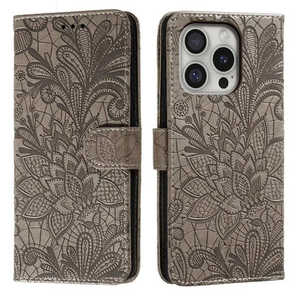 For iPhone 16 Pro Max Case Lace Flowers PU Leather Flip Wallet Phone Cover