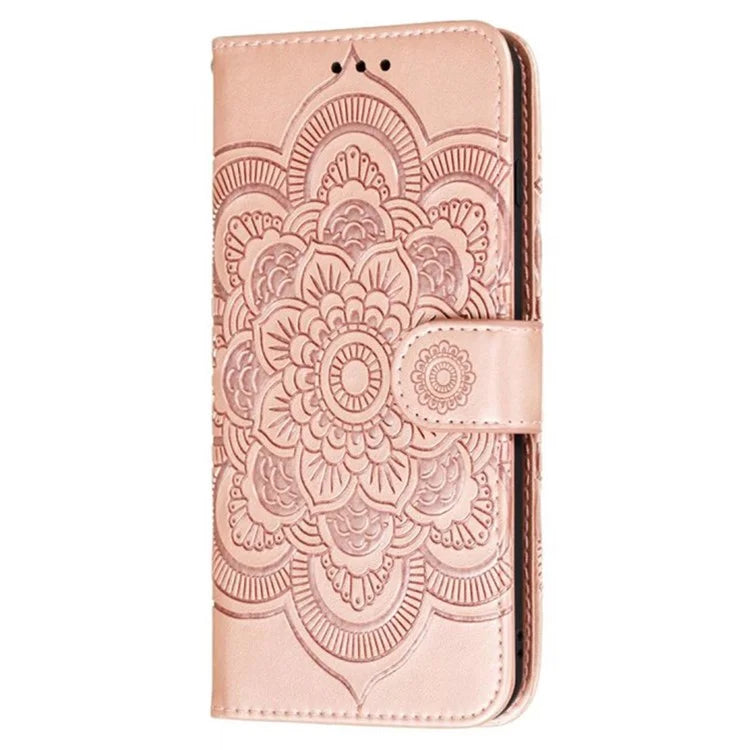 For iPhone 16 Case PU Leather Mandala Imprinted Design Wallet Phone Cover