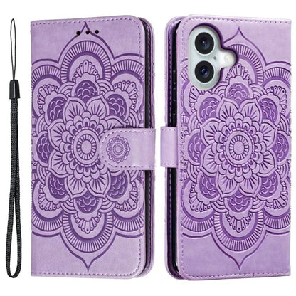 For iPhone 16 Case PU Leather Mandala Imprinted Design Wallet Phone Cover
