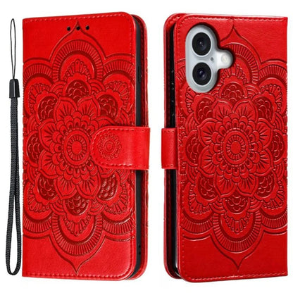 For iPhone 16 Case PU Leather Mandala Imprinted Design Wallet Phone Cover