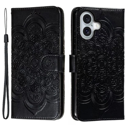 For iPhone 16 Case PU Leather Mandala Imprinted Design Wallet Phone Cover