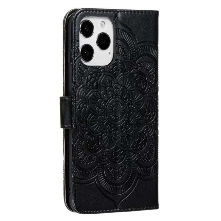 For iPhone 16 Pro Case PU Leather Mandala Imprinted Design Wallet Phone Cover