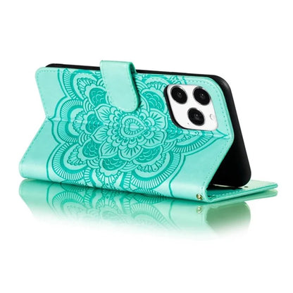 For iPhone 16 Pro Case PU Leather Mandala Imprinted Design Wallet Phone Cover