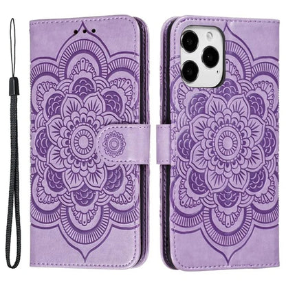 For iPhone 16 Pro Case PU Leather Mandala Imprinted Design Wallet Phone Cover