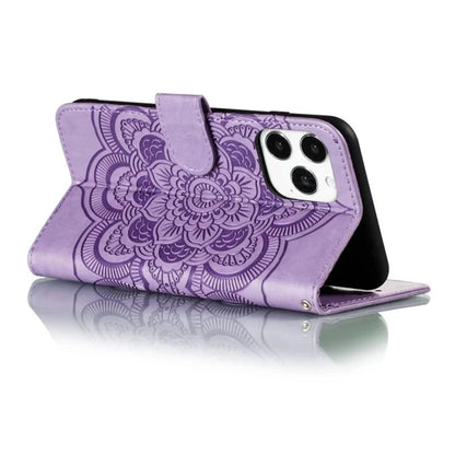 For iPhone 16 Pro Case PU Leather Mandala Imprinted Design Wallet Phone Cover