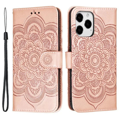 For iPhone 16 Pro Case PU Leather Mandala Imprinted Design Wallet Phone Cover