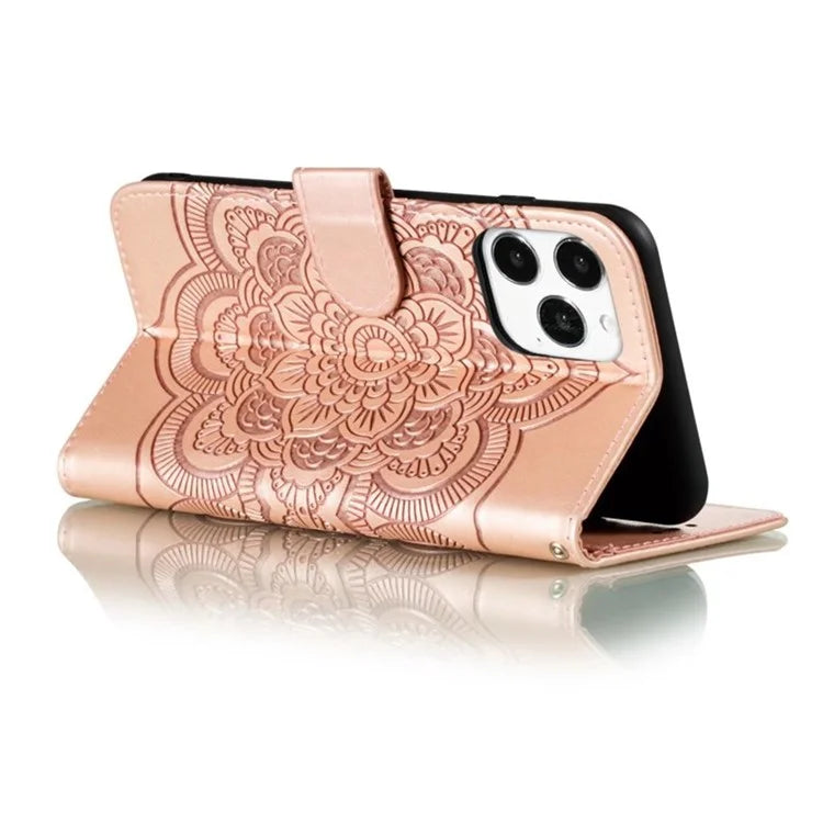 For iPhone 16 Pro Case PU Leather Mandala Imprinted Design Wallet Phone Cover