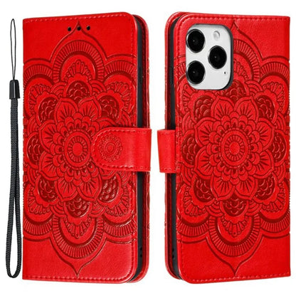 For iPhone 16 Pro Case PU Leather Mandala Imprinted Design Wallet Phone Cover