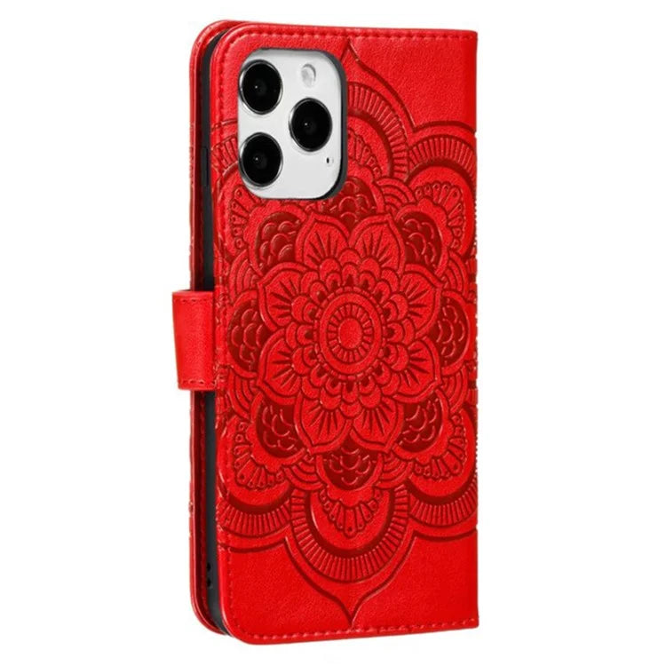 For iPhone 16 Pro Case PU Leather Mandala Imprinted Design Wallet Phone Cover