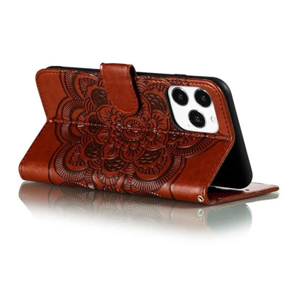 For iPhone 16 Pro Case PU Leather Mandala Imprinted Design Wallet Phone Cover