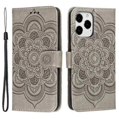 For iPhone 16 Pro Case PU Leather Mandala Imprinted Design Wallet Phone Cover