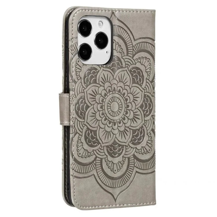 For iPhone 16 Pro Case PU Leather Mandala Imprinted Design Wallet Phone Cover