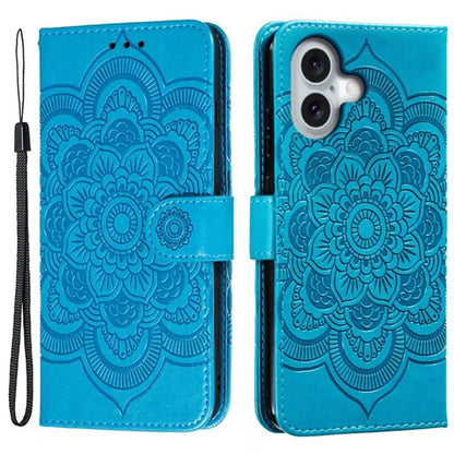 For iPhone 16 Plus Case PU Leather Mandala Imprinted Design Wallet Phone Cover