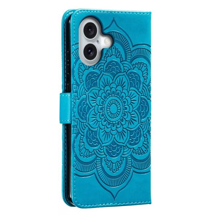 For iPhone 16 Plus Case PU Leather Mandala Imprinted Design Wallet Phone Cover