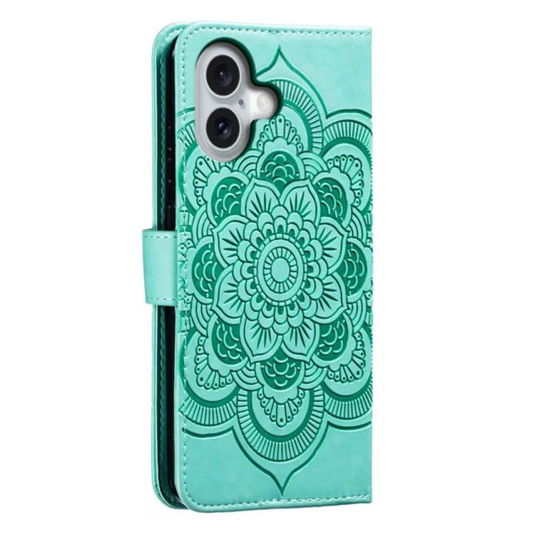 For iPhone 16 Plus Case PU Leather Mandala Imprinted Design Wallet Phone Cover