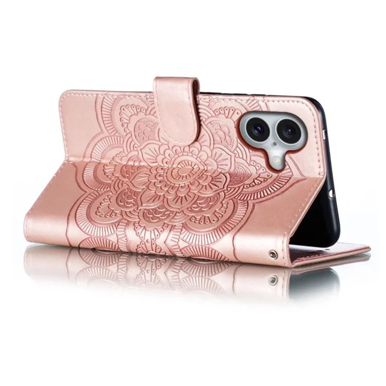 For iPhone 16 Plus Case PU Leather Mandala Imprinted Design Wallet Phone Cover