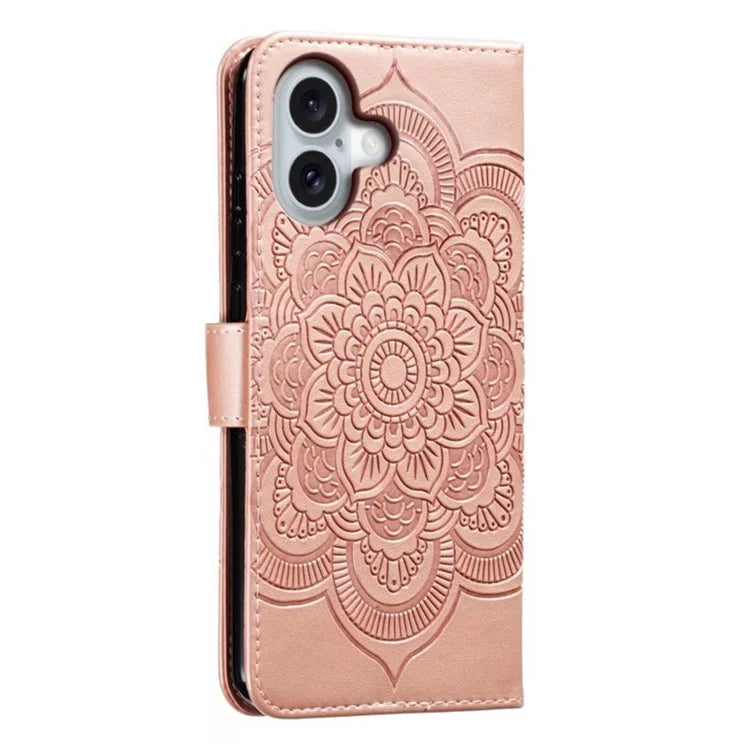 For iPhone 16 Plus Case PU Leather Mandala Imprinted Design Wallet Phone Cover
